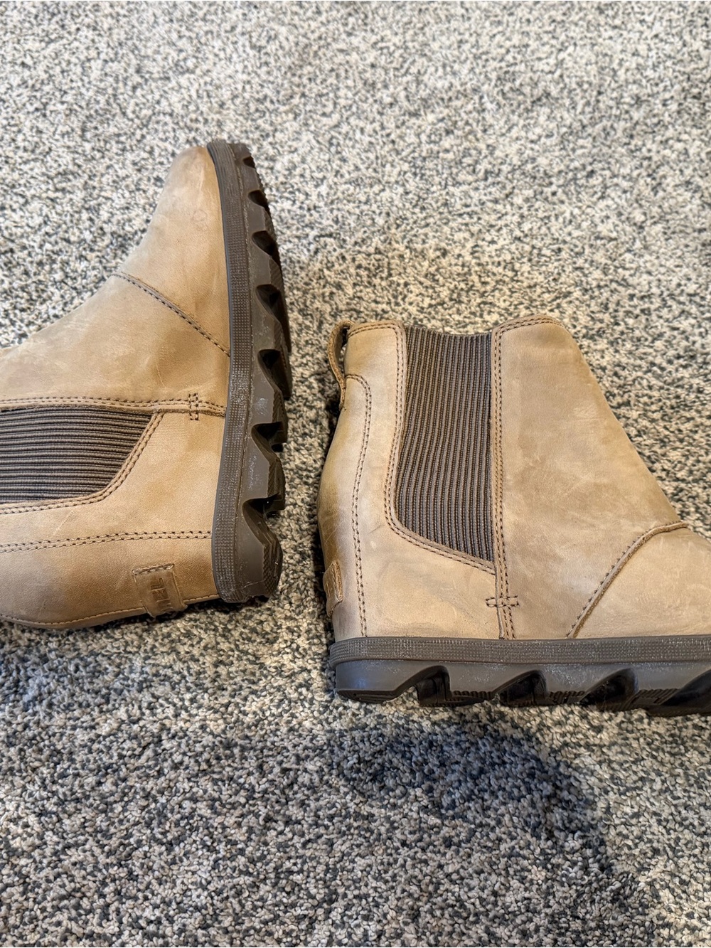 Sorel Tan Pull-On Ankle Boots with Ribbed Shaft